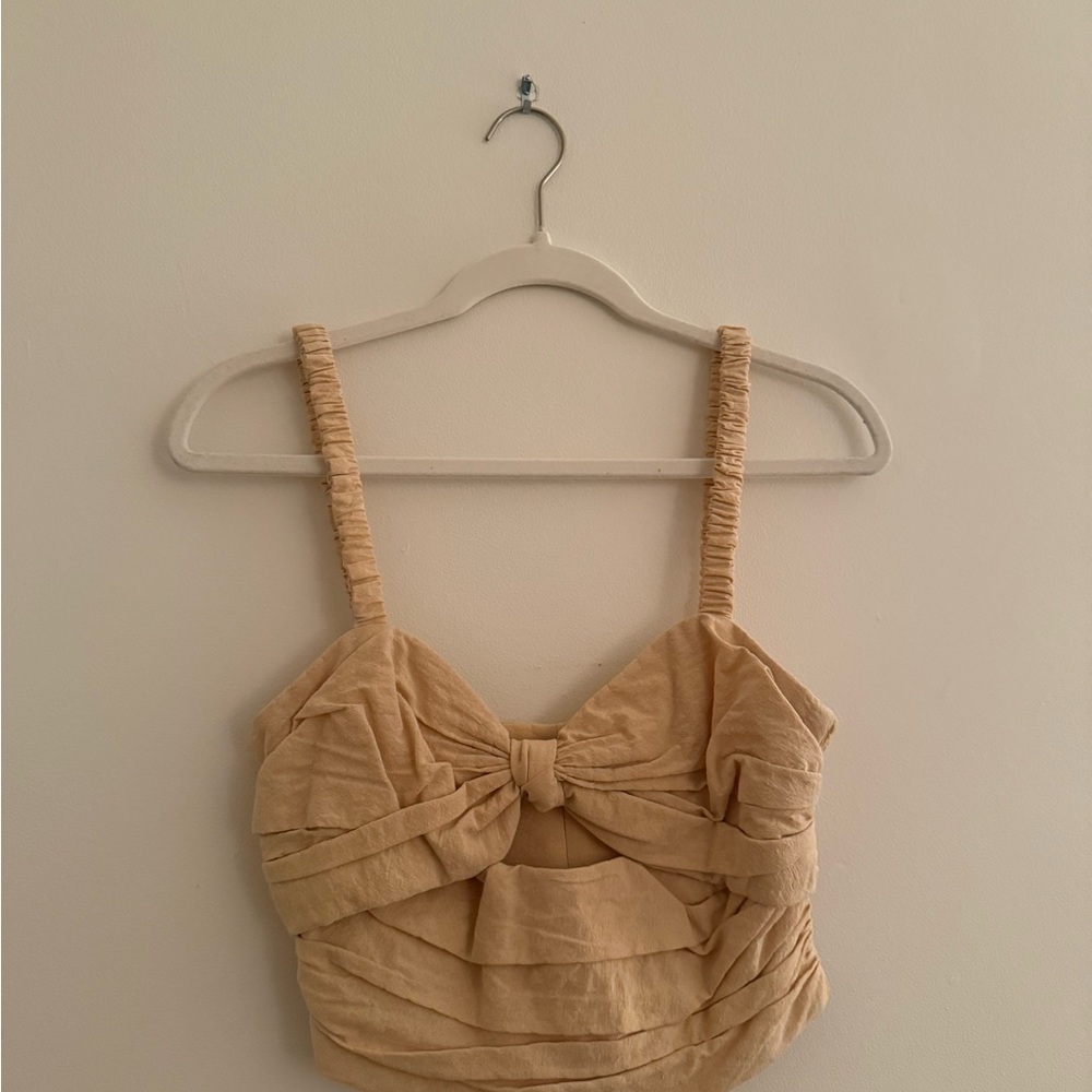Zara Tan Bow-Tie Crop Top